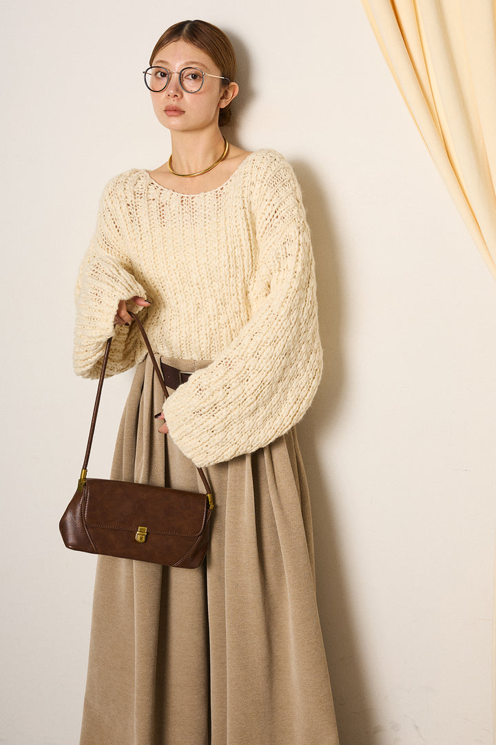 [SET]チャンキースラブニットクロップドプルオーバー+ベルトループコーデュロイワイドパンツ(2set)