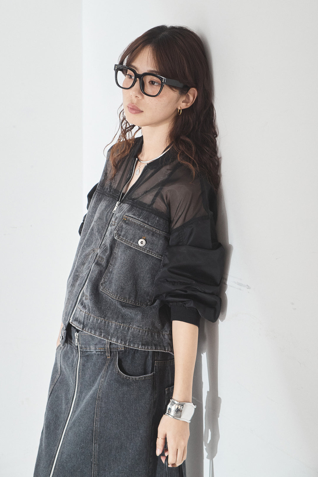 [SET]デニムコンビネーションブルゾン+フロントジップデニムスカート(2set)