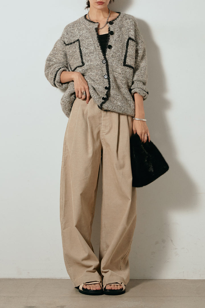 [SET]ミックスニットポケットカーディガン+フロントタック入りコーデュロイパンツ(2set)