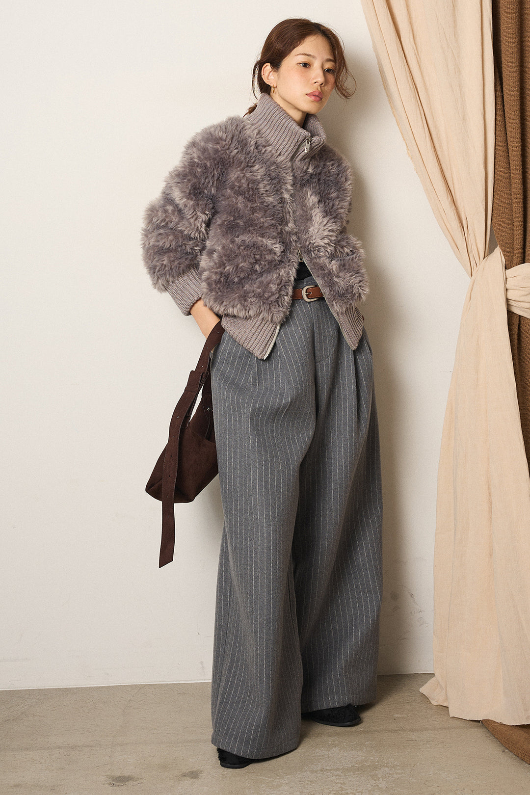 [SET]ハイネックボアブルゾン+ウールライクストライプパンツ(2set)