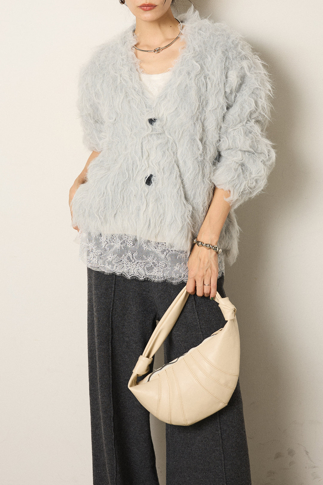 [SET]起毛シャギーニットカーディガン+センターラインニットパンツ(2set)