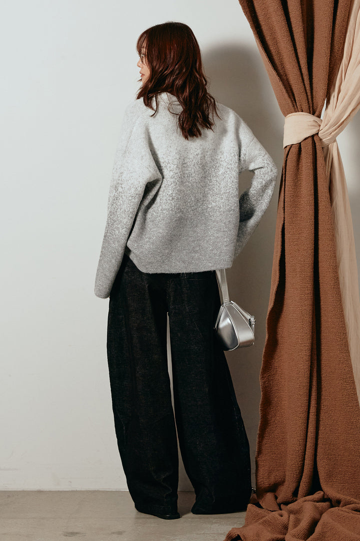 [SET]グラデーションラメニットキーネックプルオーバー+フロントタック入りコーデュロイパンツ(2set)