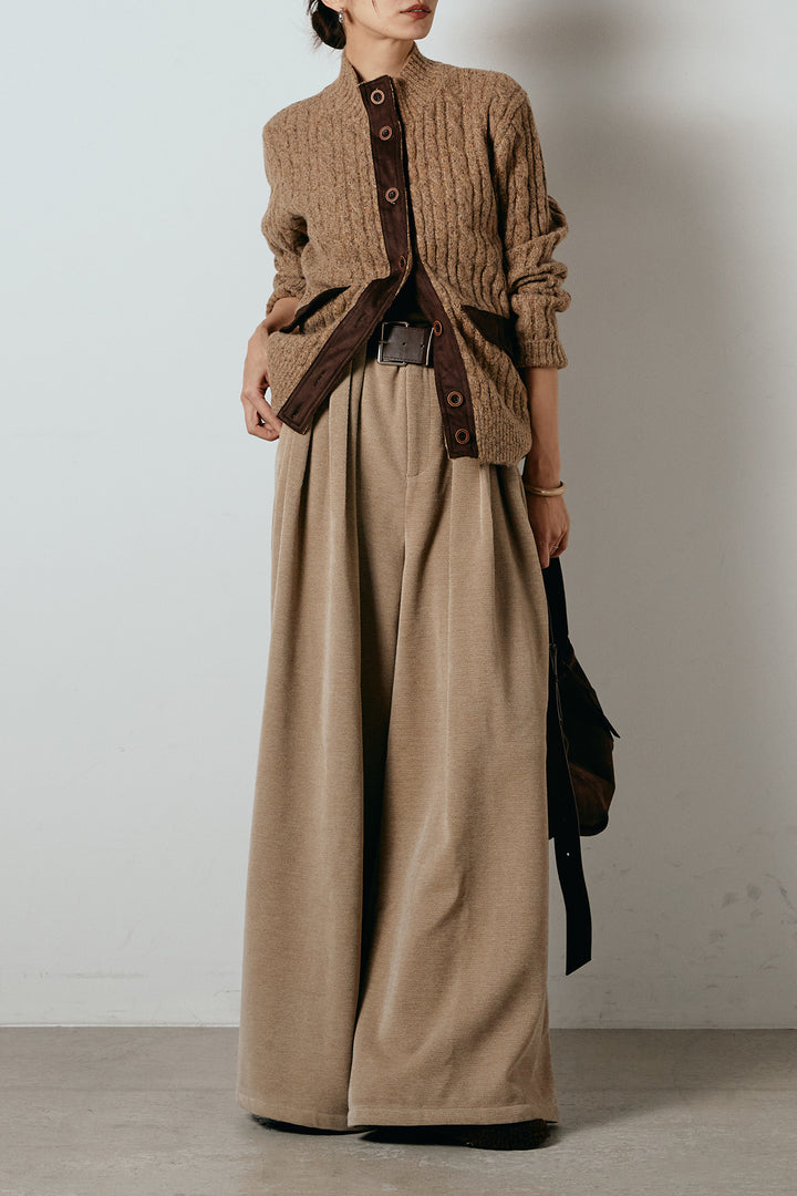 [SET]ボトルネックケーブルニットカーディガン+ベルトループコーデュロイワイドパンツ(2set)