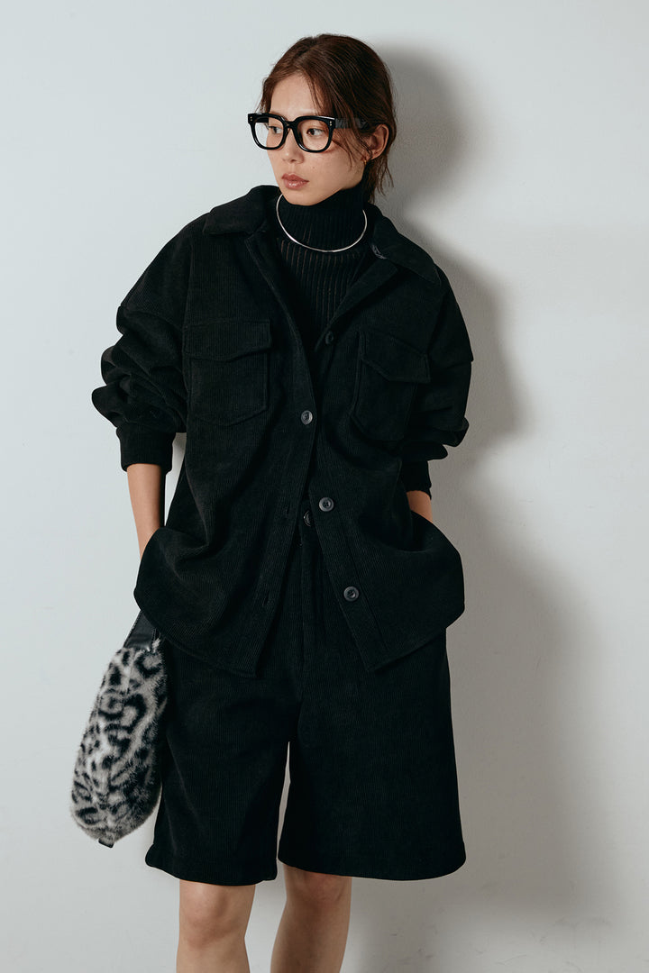 [SET]襟付きコーデュロイポケットシャツ+リラックスコーデュロイハーフパンツ(2set)