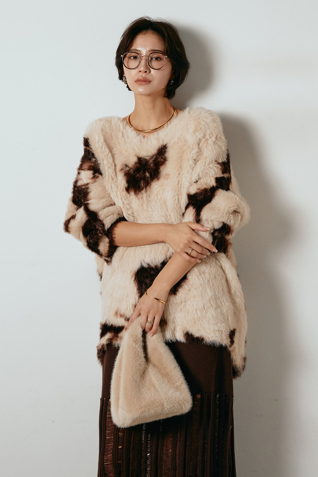 [SET]タイダイ柄シャギーニットトップス+裾シアーリブスカート(2set)