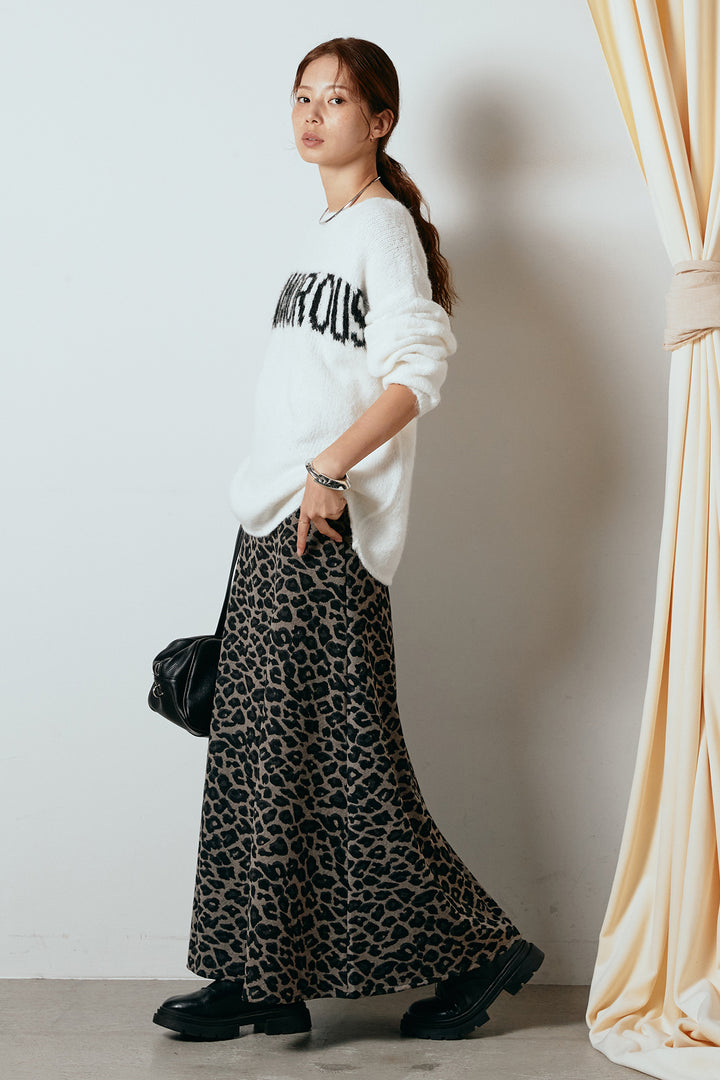 [SET]フロントロゴデザインニットトップス+レオパードロングスカート(2set)