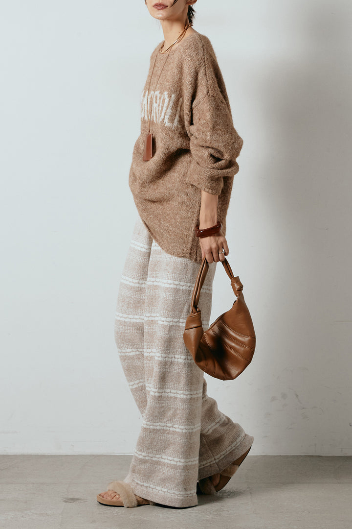 [SET]フロントロゴデザインニットトップス+マルチライン柄リラックスニットパンツ(2set)