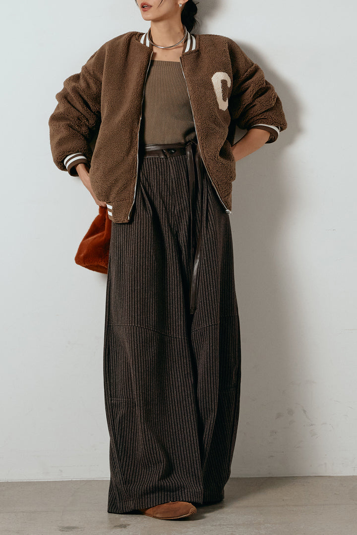 [SET]ロゴスタジャンボアブルゾン+レザーライク配色ストライプパンツ(2set)