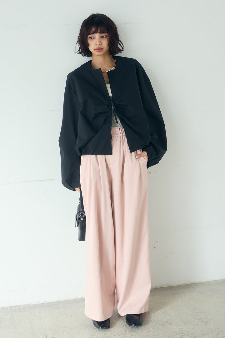 [SET]ノーカラーフロントギャザージップアウター+ツイルメニータックパンツ(2set)