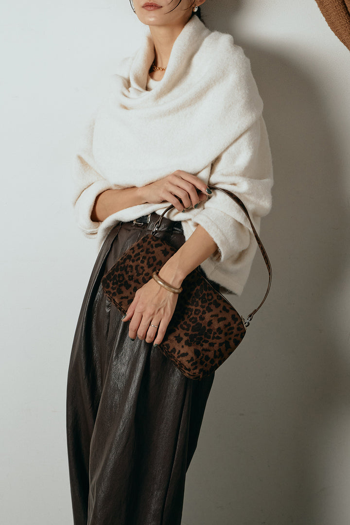 [SET]ネック巻きデザインニットトップス+ベルト付きレザーライクタックパンツ(2set)