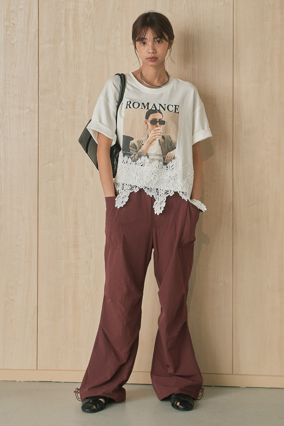 [SET]裾レース付きワイドグラフィックT+カットオフポケット裾ドロストパンツ(2set)