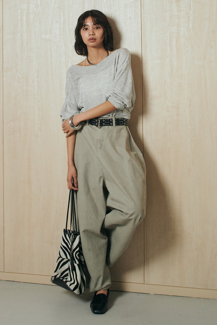 [SET]麻混リラックスニットトップス+ベルト付きカラーデニムパンツ(2set)