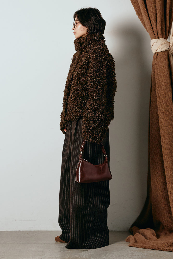 [SET]プードルファーミドルジャケット+ウールライクストライプパンツ(2set)