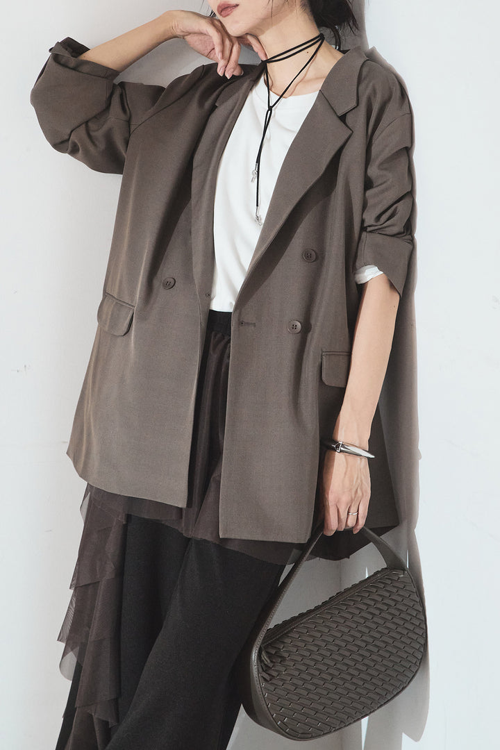 [SET]ルーズシルエットダブルテーラードジャケット+ストレッチロングTシャツ(2set)