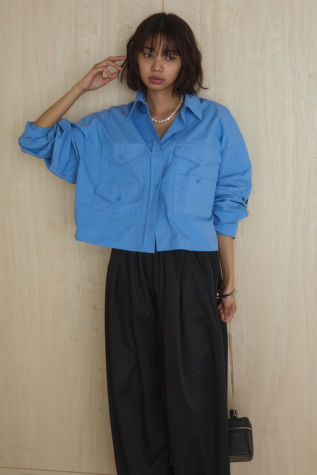 [SET]ビッグポケットシャツ+裾絞りワイドパンツ(2set)