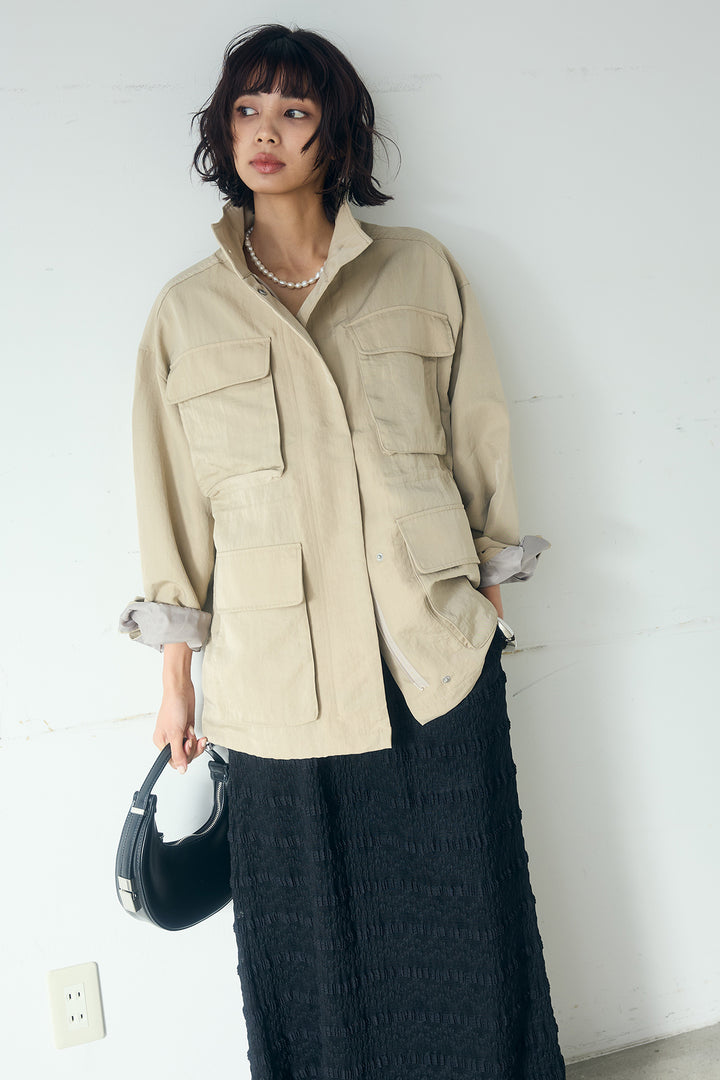 [SET]ナイロンツイルフィールドジャケット+ジャガードカットソータイトスカート(2set)