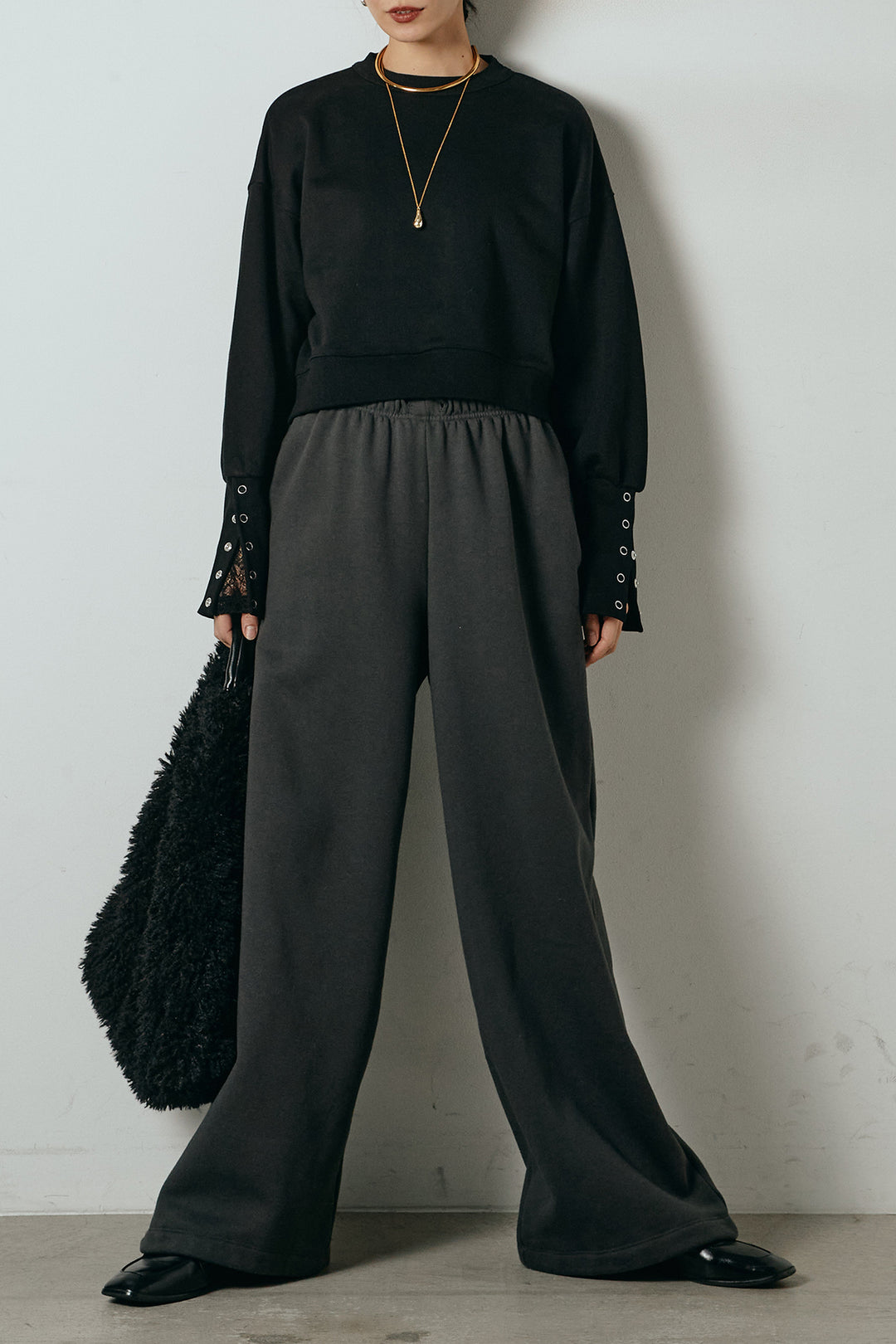 [SET]裏毛バックオープンプルオーバー+ストレッチレースクルーネックインナー(2set)