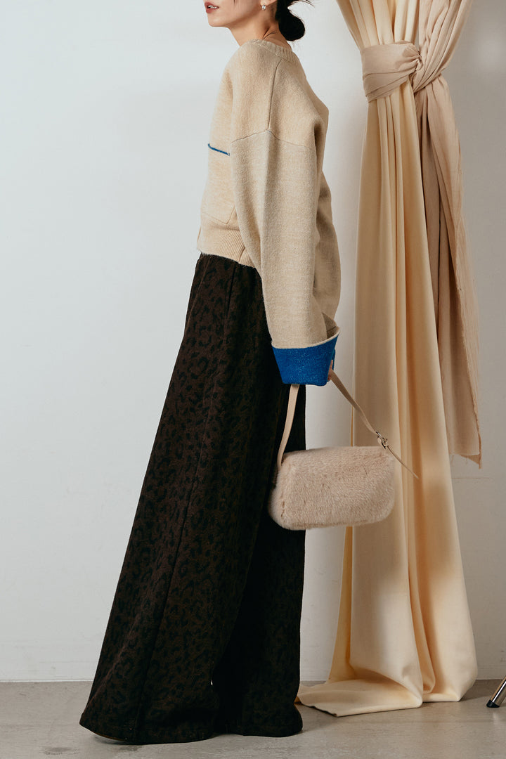 [SET]アルパカタッチダブルフェイスカーディガン+レオパードジャガードニットパンツ(2set)