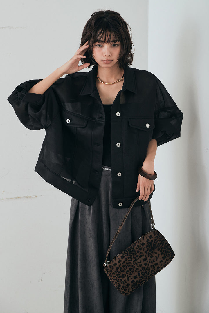 [SET]シアーダンボールサイドドロストジャケット+紐ベルト付きかすれ柄ワイドスラックス(2set)