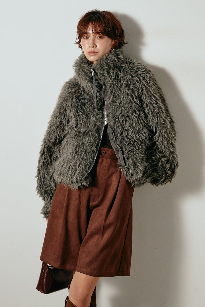 [SET]ミックスシープファースタンドブルゾン+フェイクスウェードハーフパンツ(2set)