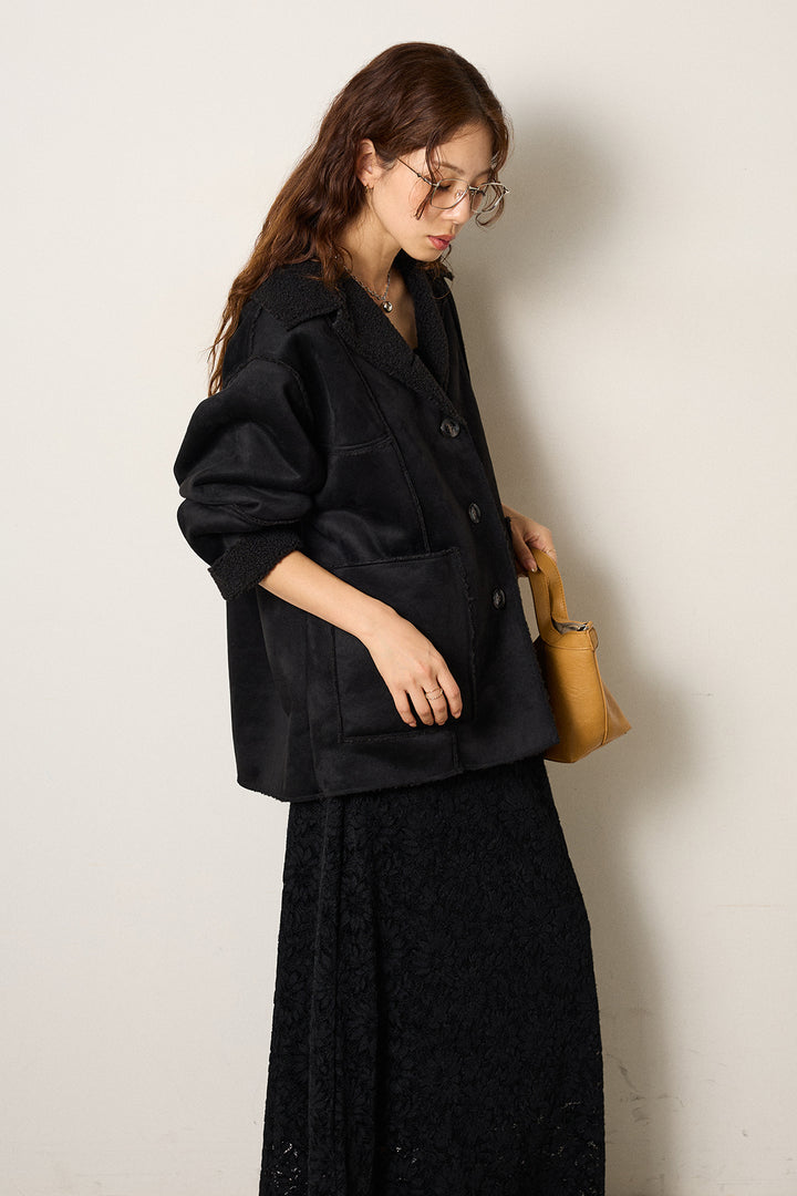 [SET]エコムートンカバーオール+花柄刺繍ベロアフレアスカート(2set)