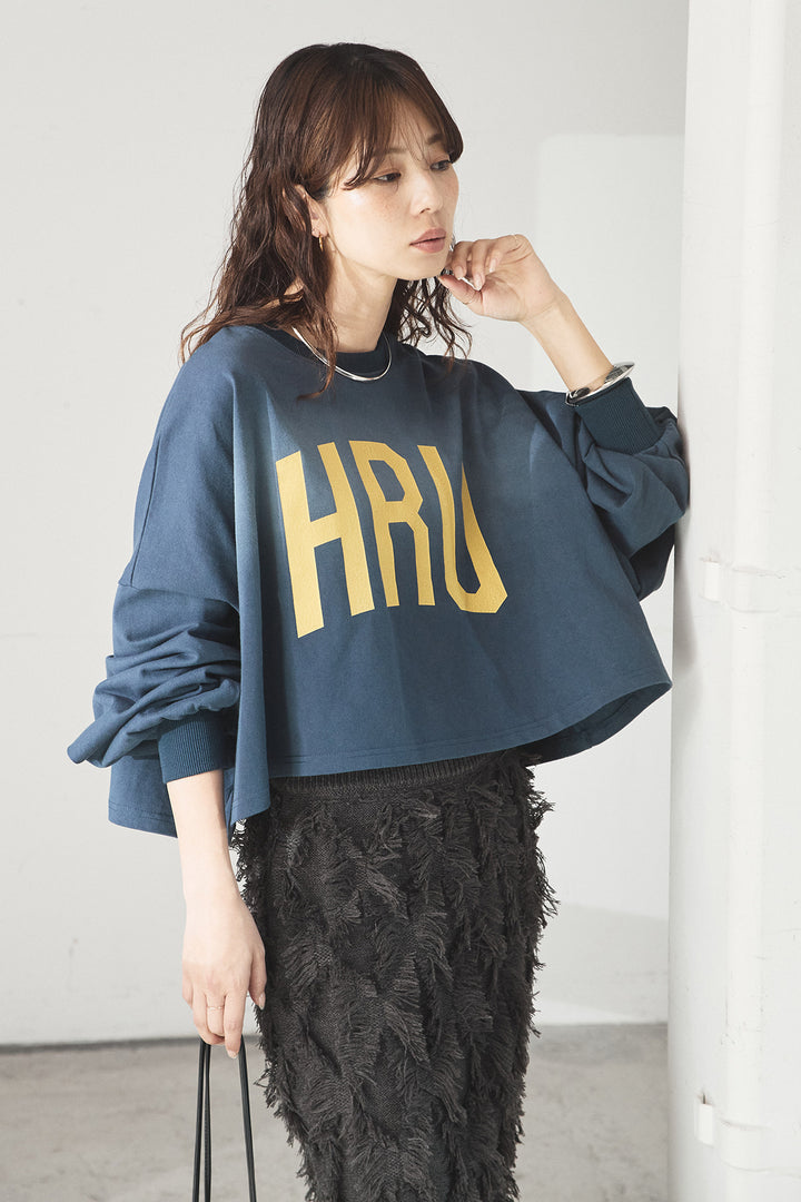 [SET]ビッグロゴHRU袖ボリュームトップス+カットフリンジニットタイトスカート(2set)