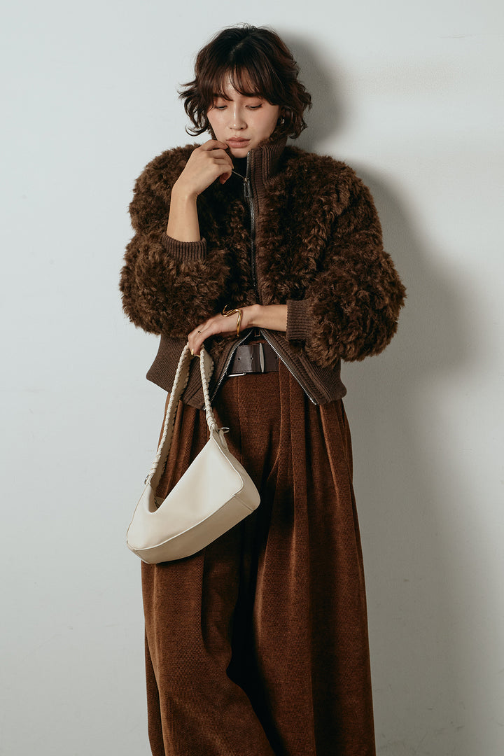 ハイネックショート丈ボアジップブルゾン