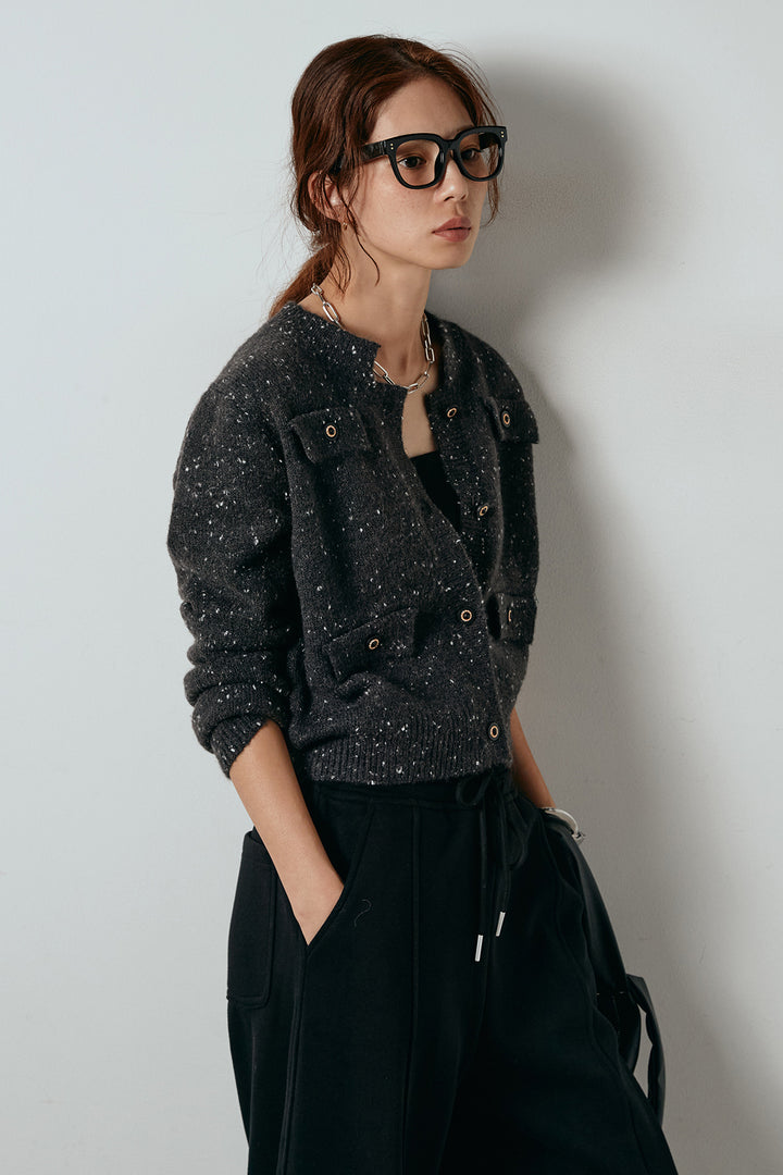 [SET]ネップニットカーディガン+スウェットワイドカーブパンツ(2set)