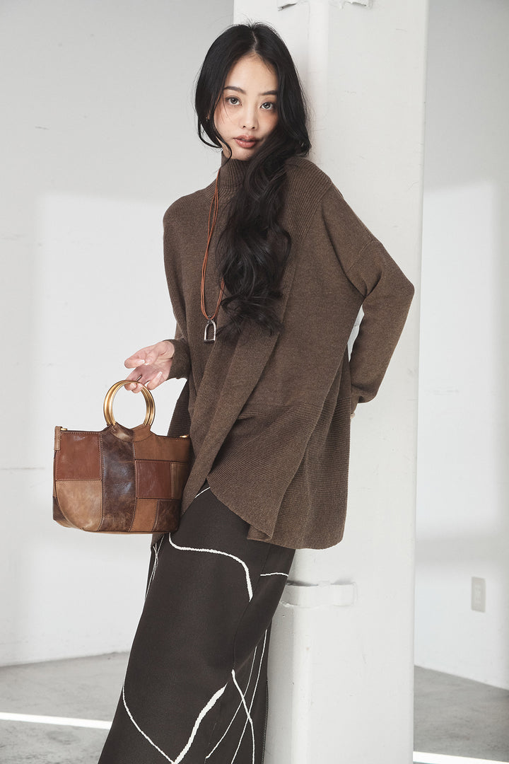 [SET]裾クロスデザインニットトップス+ニュアンス柄ニットスカート(2set)
