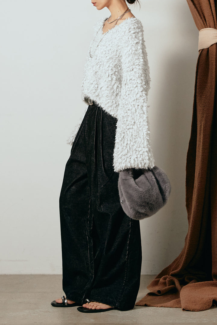 [SET]深Vネックチョウチョヤーンニットトップス+フロントタック入りコーデュロイパンツ(2set)