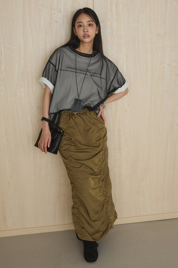 [SET]綿天竺Tシャツ×チュールトップス+ギャザーナロースカート(2set)