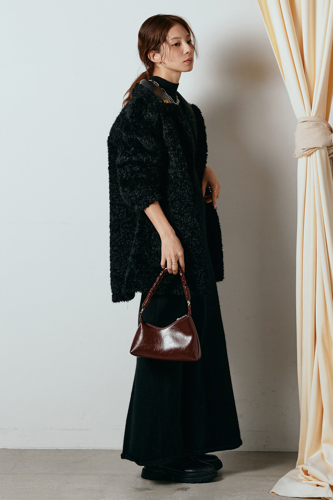 [SET]リバーシブルボアアウター+ノースリーブニットロングワンピース(2set)