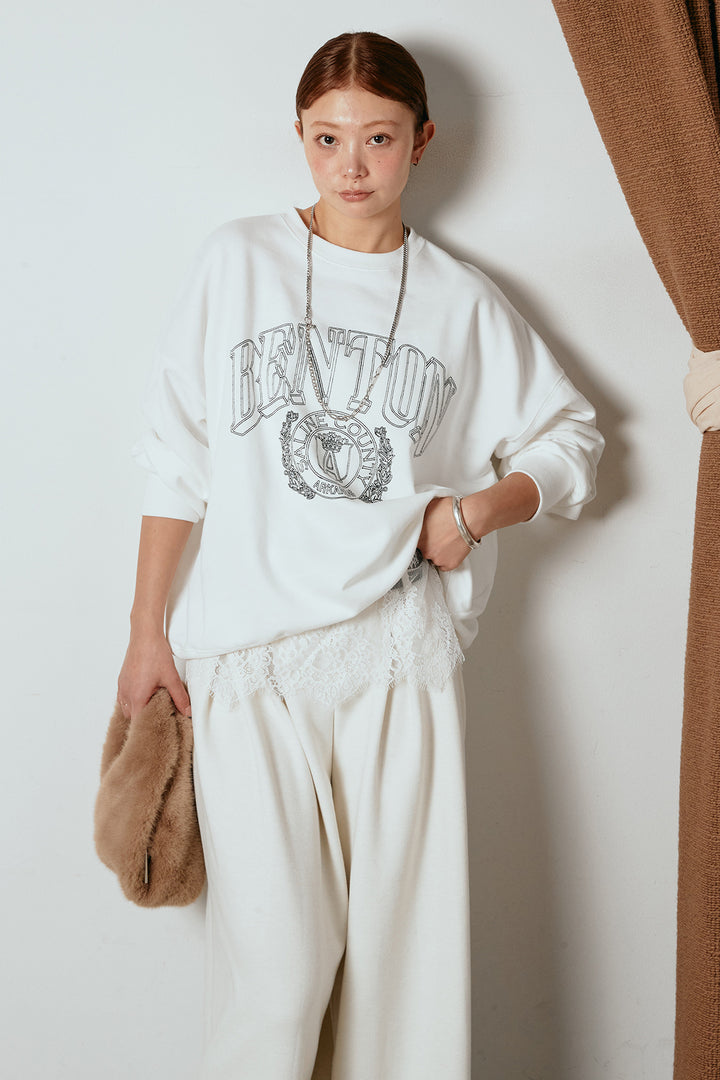 [SET]フロントロゴスウェットプルオーバー+フェイクレザー太ベルト付きタックワイドパンツ(2set)