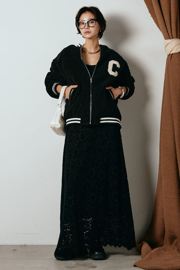 [SET]ロゴスタジャンボアブルゾン+花柄刺繍ベロアフレアスカート(2set)