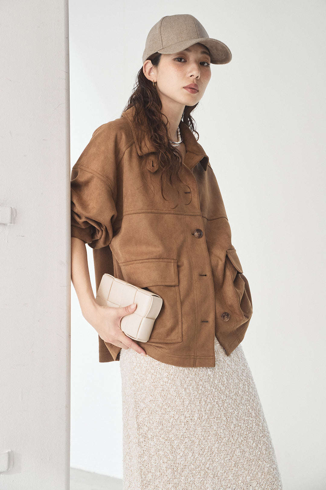 [SET]デカポケスエポンジャケット+ツイード風MIXスラブスカート(2set)