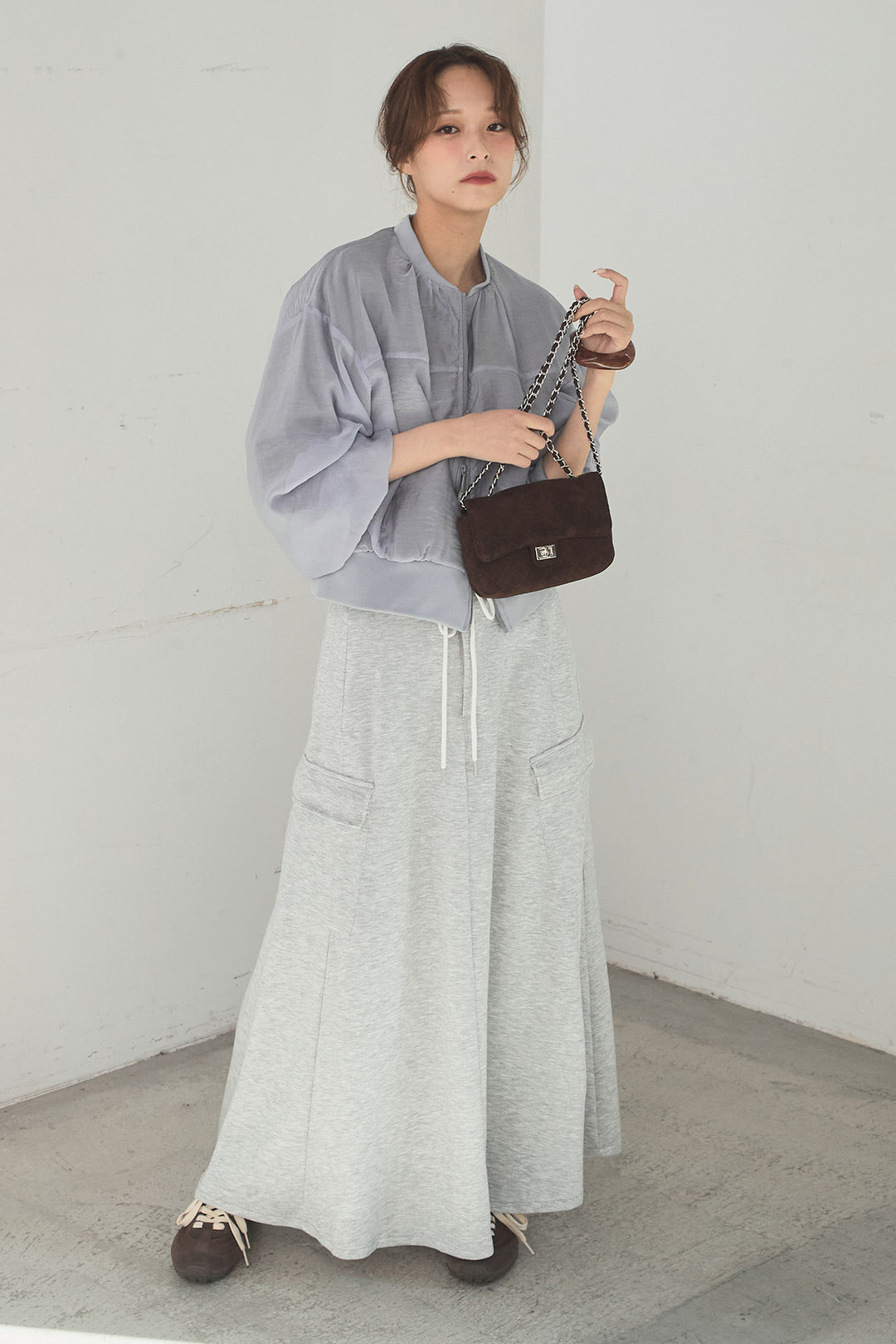 [SET]シアー×ポンチブルゾン+リラックススウェットスカート(2set)