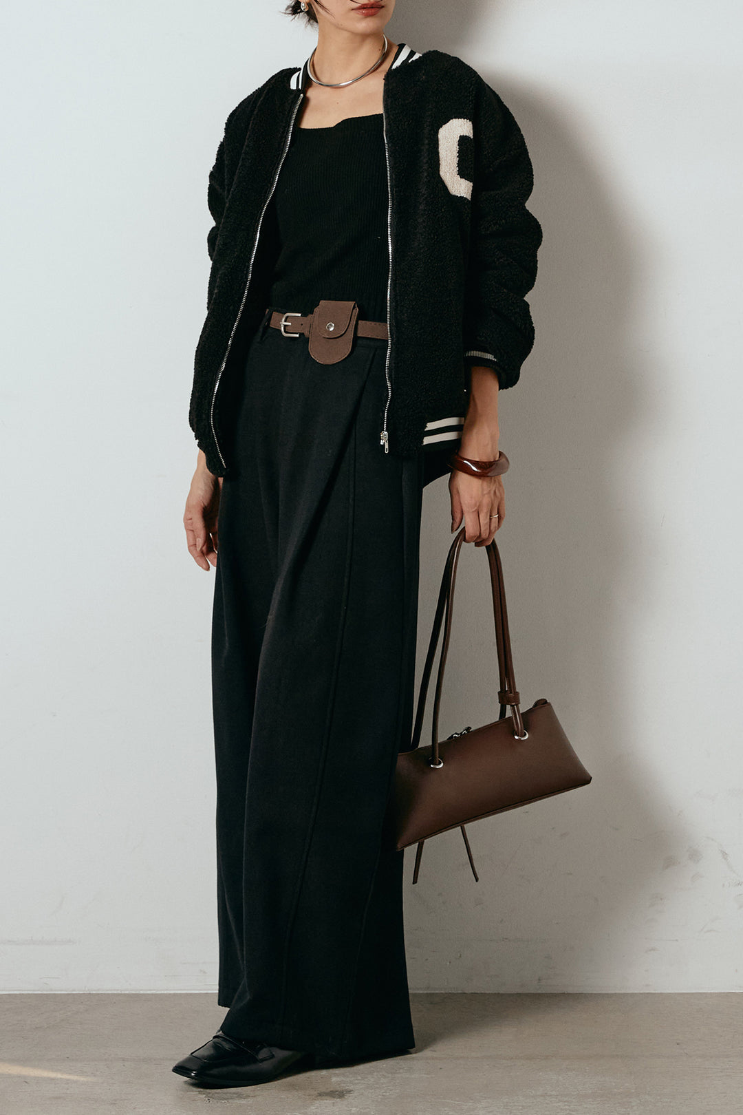 [SET]ロゴスタジャンボアブルゾン+ポーチベルト付きカーブパンツ(2set)