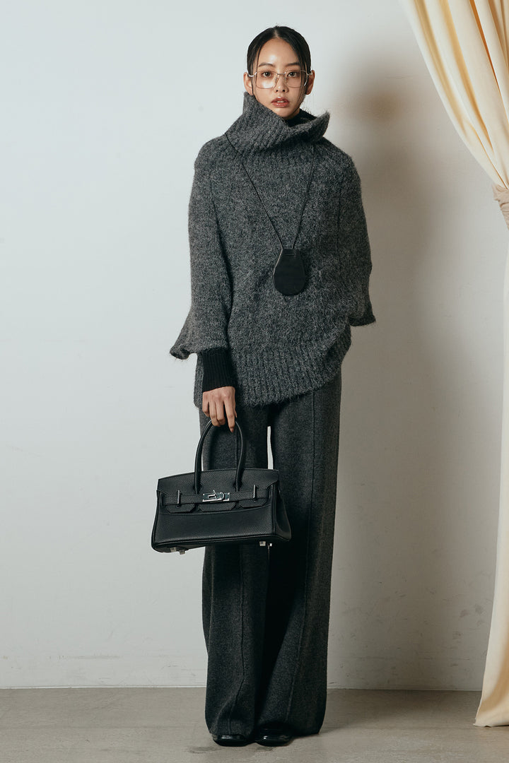 [SET]起毛ミディアムスリーブニットトップス+リブニットシームレスタートルプルオーバー+センターラインニットパンツ(3set)