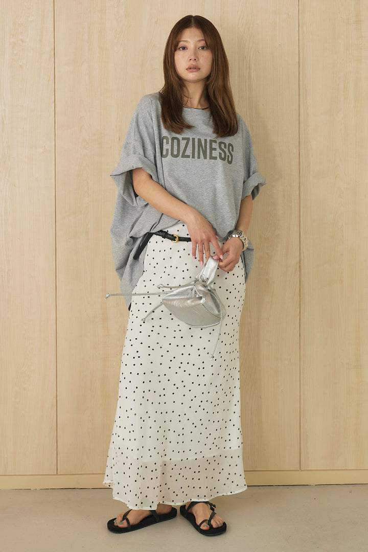 [SET]プリントロゴチュニックTシャツ+ドットサテンナロースカート(2set)