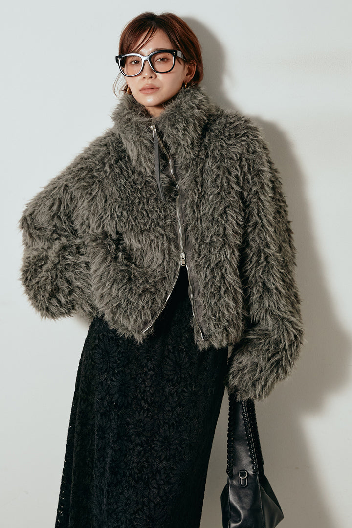 【着回しセット】[SET]ミックスシープファースタンドブルゾン+花柄刺繍ベロアフレアスカート+フェイクウールタックトラウザーズパンツ(3set)