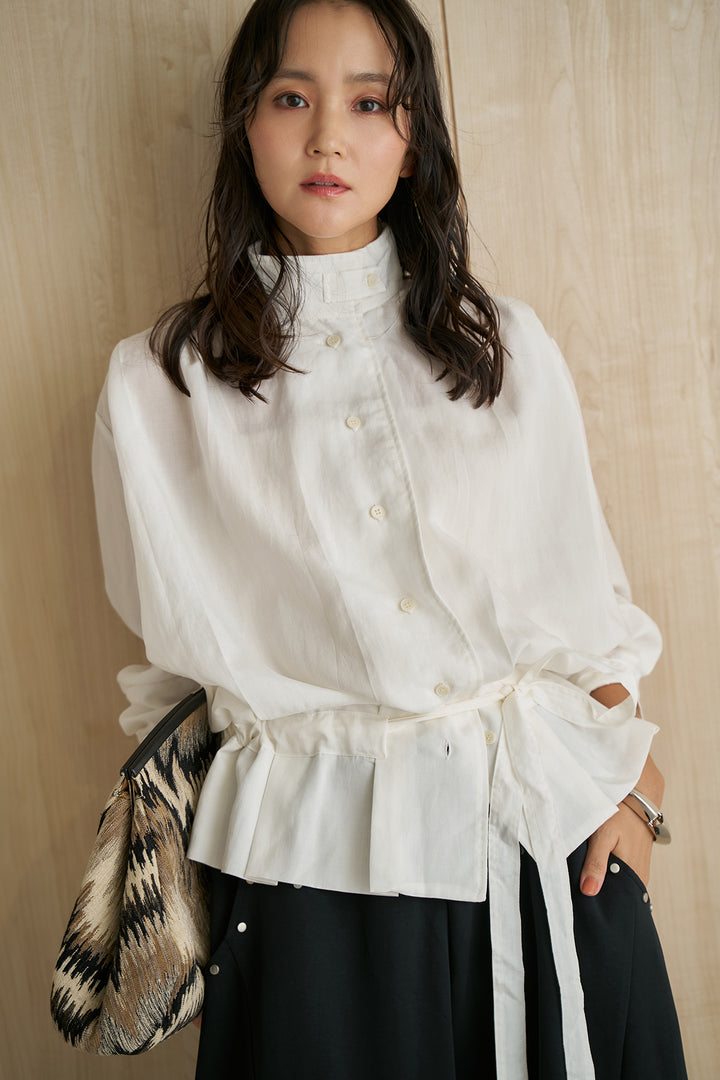 [SET]ハイネックウエストシェイプシャツ+スタッズ付きニーサイドタックスウェットパンツ(2set)