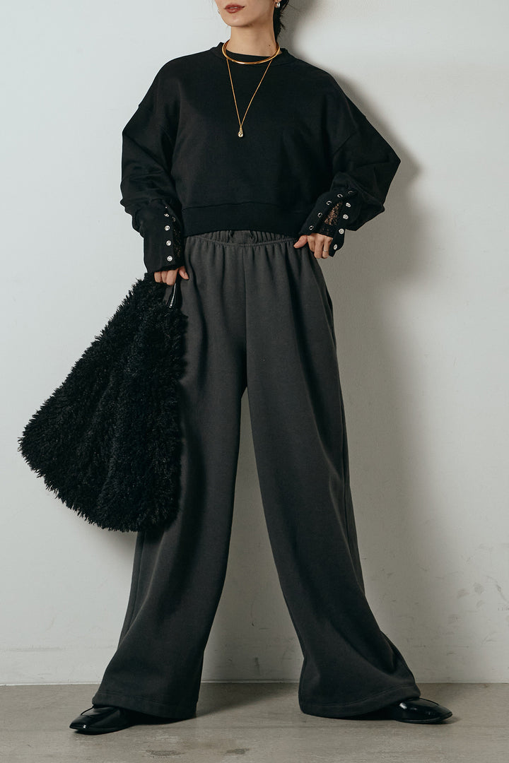 [SET]裏毛バックオープンプルオーバー+裏起毛スウェットワイドパンツ(2set)