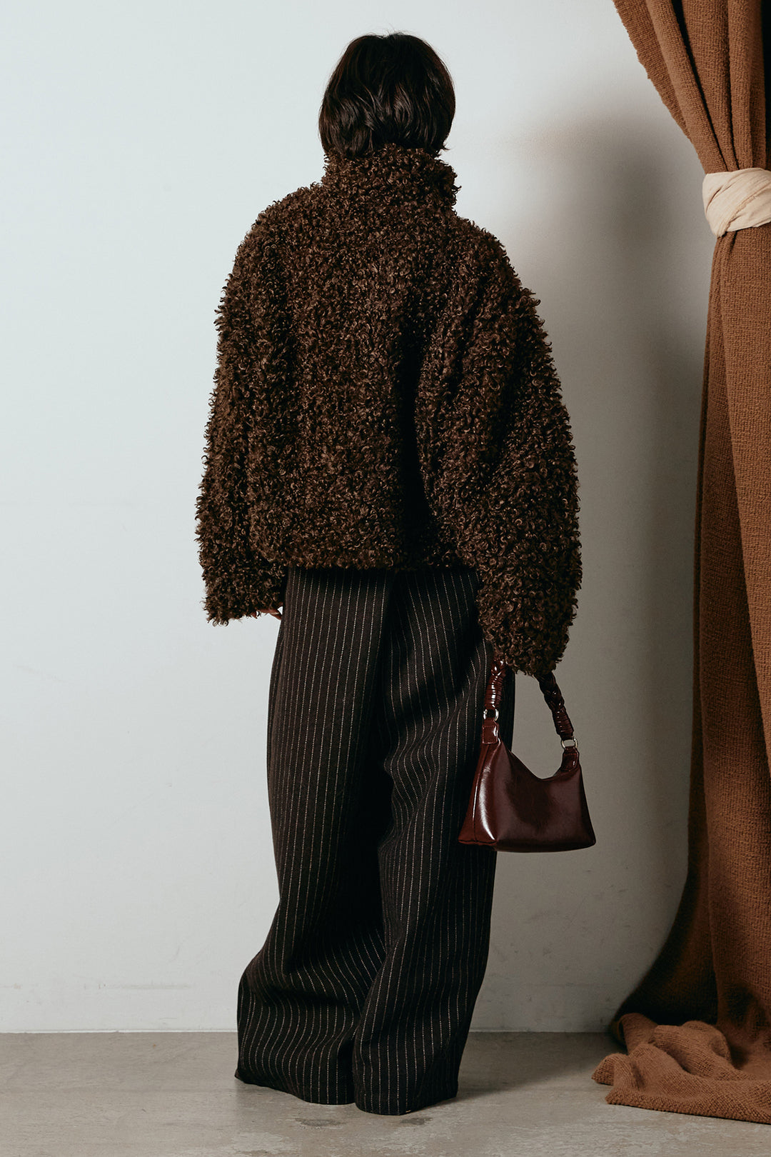 [SET]プードルファーミドルジャケット+ウールライクストライプパンツ(2set)