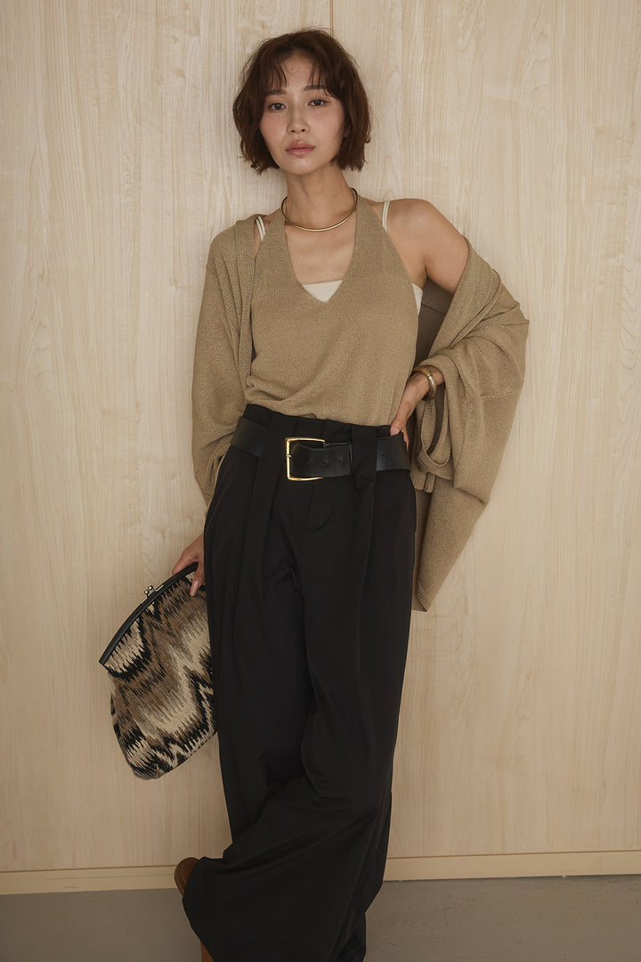 [SET]オーバードルマンカーディガン+ベルトループデザインハイウエストタックパンツ(2set)