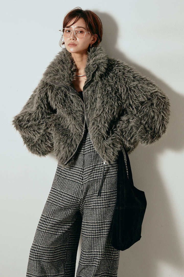 [SET]ミックスシープファースタンドブルゾン+前後2wayグレンチェック柄スカーチョサロペット(2set)