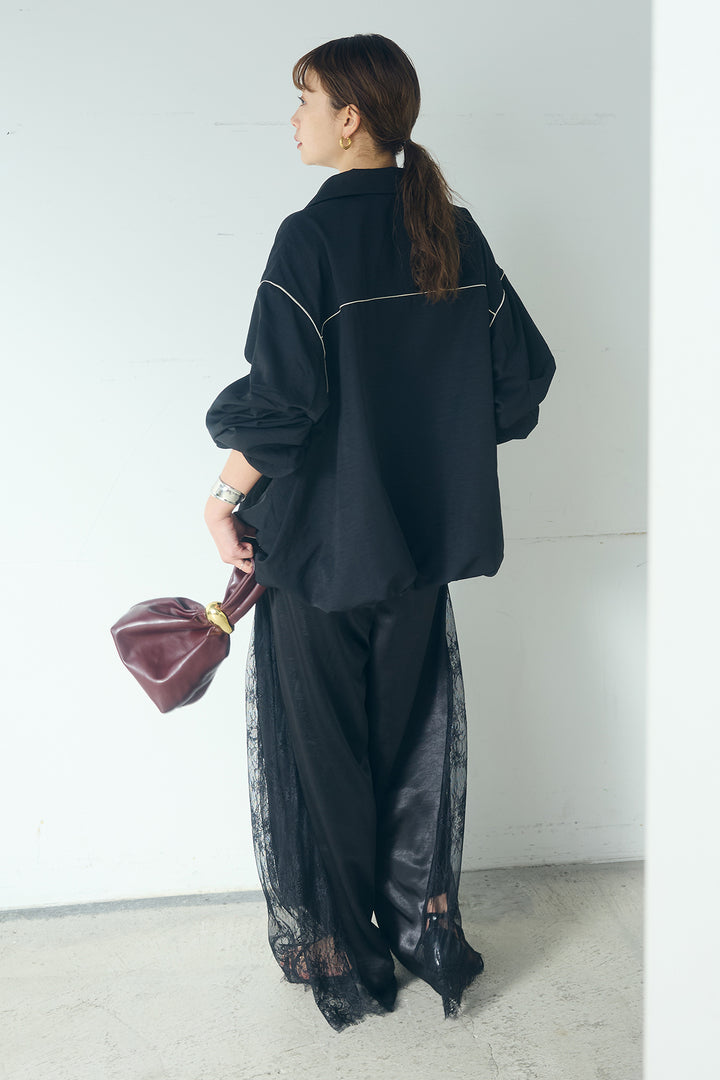 [SET]合繊ツイルバルーンジャケット+サテンレース切り替えタックパンツ(2set)