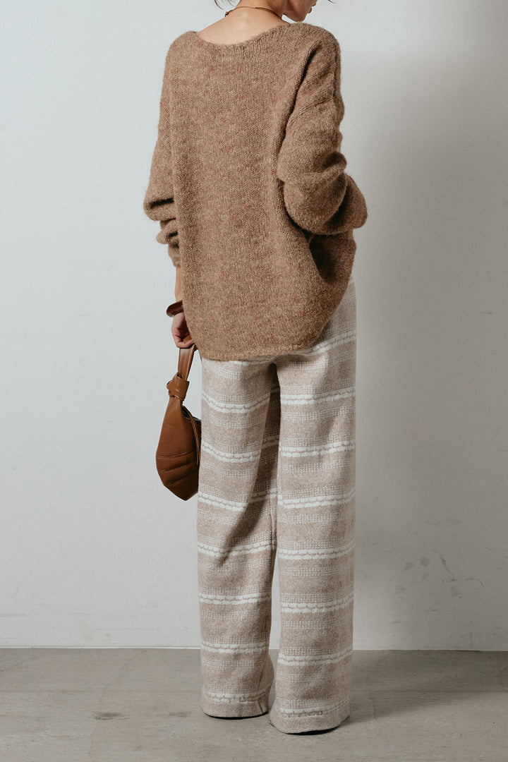 [SET]フロントロゴデザインニットトップス+マルチライン柄リラックスニットパンツ(2set)