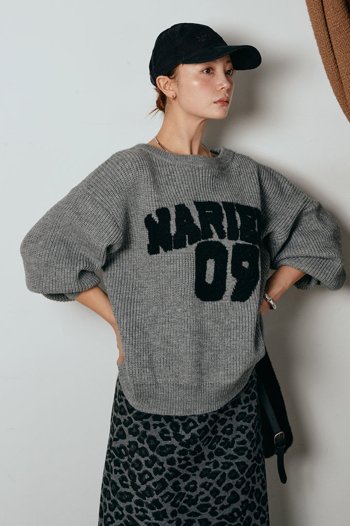 [SET]ロゴジャガードニットトップス+レオパードロングスカート(2set)