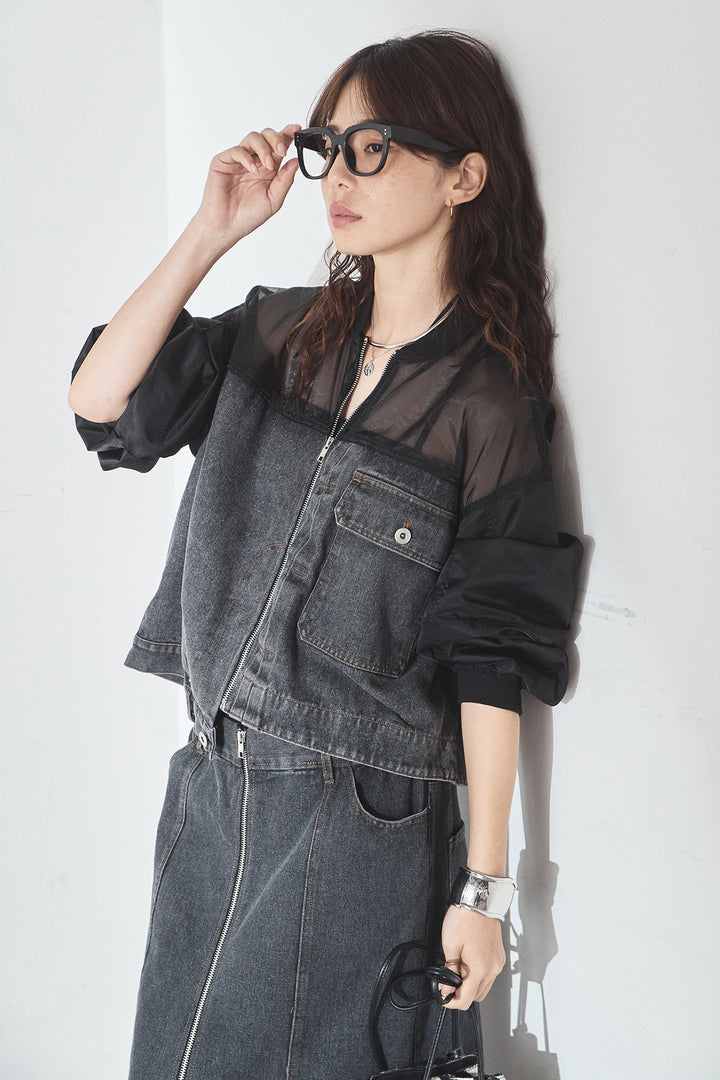 [SET]デニムコンビネーションブルゾン+フロントジップデニムスカート(2set)