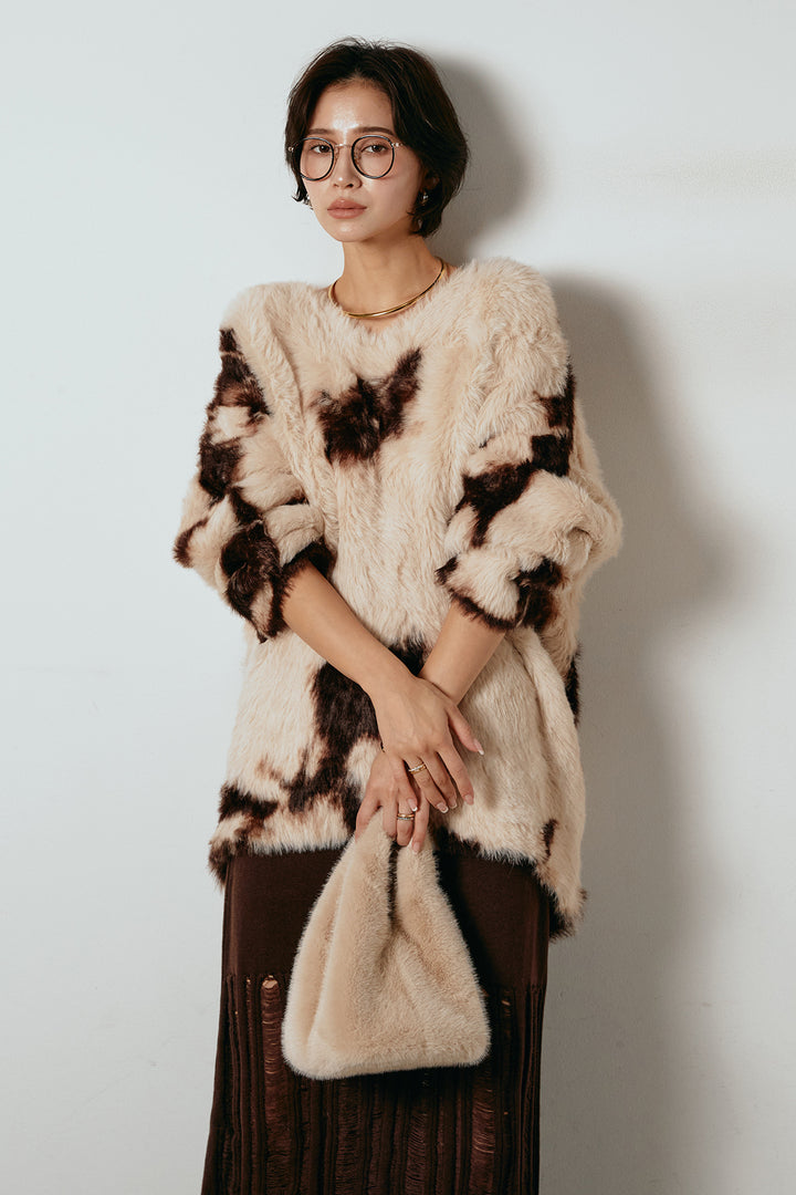 [SET]タイダイ柄シャギーニットトップス+裾シアーリブスカート(2set)